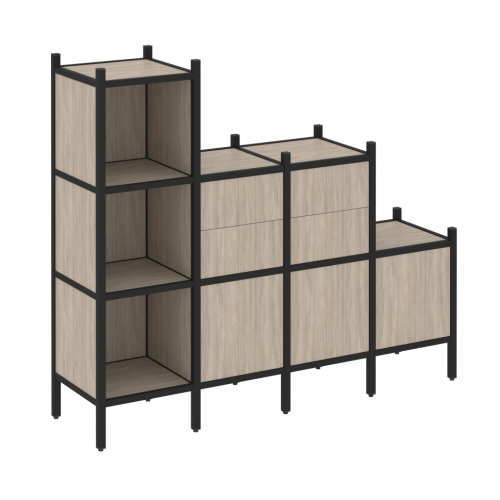 Loft Прямой стеллаж наборный VR.L-17 Дуб аттик/Чёрный металл 1278*446*1458