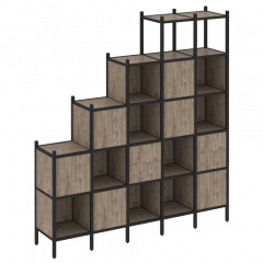 Loft Прямой стеллаж наборный VR.L-25 Тиквуд тёмный/Чёрный металл 2110*446*2280