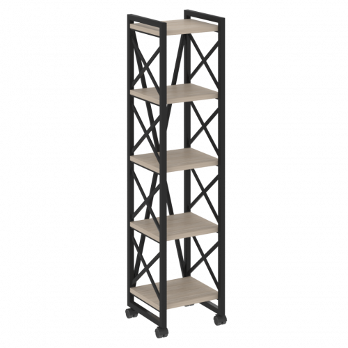 Loft Стеллаж на колесных опорах-5 полок VR.L-MST.K-5.4 Дуб аттик/Чёрный металл 400*400*1704