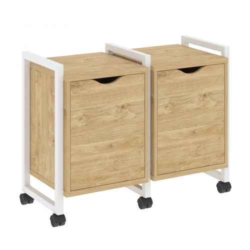 Loft Тумба на колесных опорах наборная. Вариант №2 VR.L-TN-2.K Тиквуд светлый/Белый металл 970*460*767