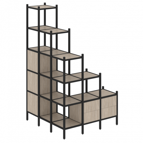 Loft Угловой внешний стеллаж наборный VR.L-59 Дуб аттик/Чёрный металл 1278*1278*2280