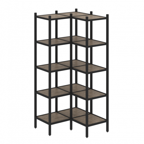 Loft Угловой внутренний стеллаж наборный VR.L-32 Тиквуд тёмный/Чёрный металл 862*862*1869