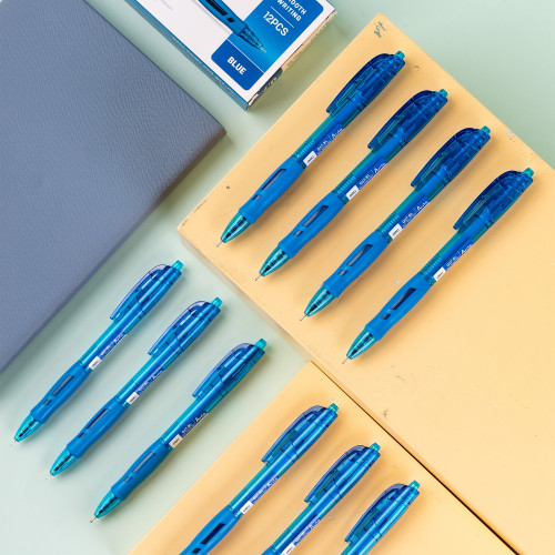 Набор ручек шариков. автоматическая Deli Arris EQ17-BL-P синий d=0.7мм син. черн. (12шт) резин. манжета