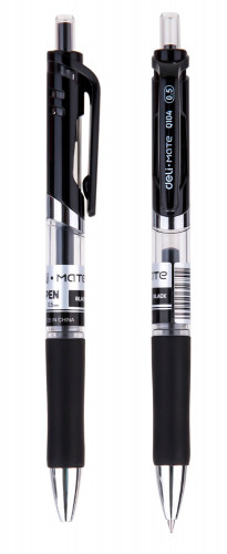 Набор ручек гелев. автоматическая Deli EQ10420-P прозрачный d=0.5мм черн. черн. (12шт) резин. манжета