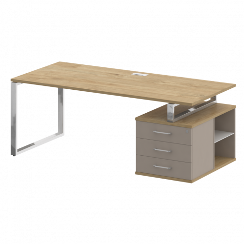 Shift Стол руководителя с опорной тумбой, правый SK.SRT-200 (R) Тиквуд светлый/Капучино 2000*904*753