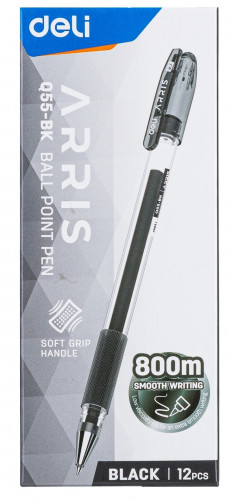Набор ручек шариков. Deli Arris (EQ55-BK-P) прозрачный/черный черн. черн. кор.карт. (12шт) линия 0.7мм резин. манжета