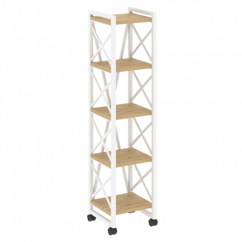 Loft Стеллаж на колесных опорах-5 полок VR.L-MST.K-5.4 Тиквуд светлый/Белый металл 400*400*1704