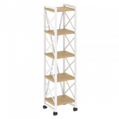 Loft Стеллаж на колесных опорах-5 полок VR.L-MST.K-5.4 Тиквуд светлый/Белый металл 400*400*1704