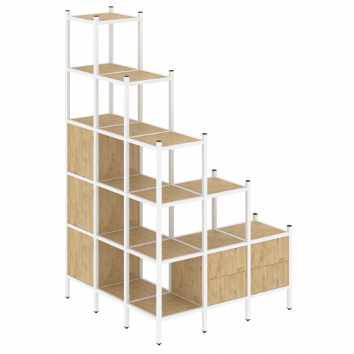 Loft Угловой внешний стеллаж наборный VR.L-59 Тиквуд светлый/Белый металл 1278*1278*2280