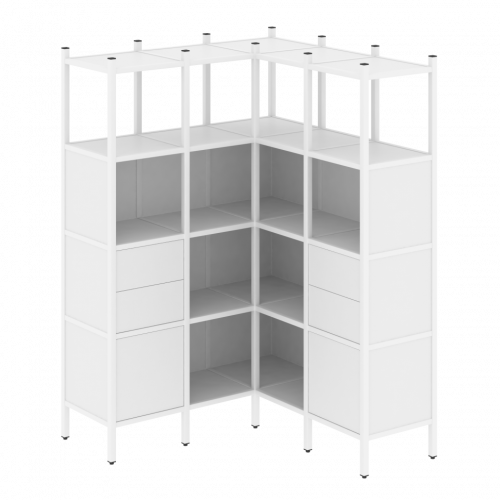 Loft Угловой внутренний стеллаж наборный VR.L-33 Белый бриллиант/Белый металл 1278*1278*1869