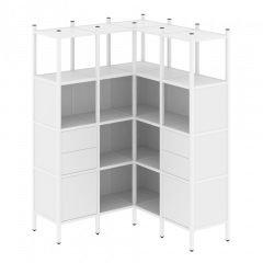 Loft Угловой внутренний стеллаж наборный VR.L-33 Белый бриллиант/Белый металл 1278*1278*1869