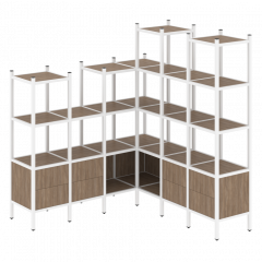 Loft Угловой внутренний стеллаж наборный VR.L-41 Дуб аризона/Белый металл 1694*1694*1869
