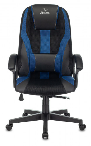 Кресло игровое Zombie 9 черный/синий ткань/эко.кожа крестов. пластик