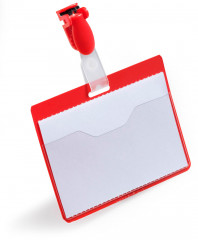 Бейдж Durable 8106-03 60х90мм горизонтальный зажим+клип красный (упак.:25шт)