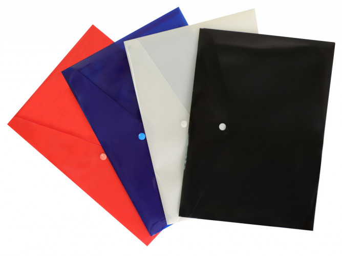 Конверт на кнопке Бюрократ DeLuxe DL801RED/1 A4 пластик 0.18мм красный