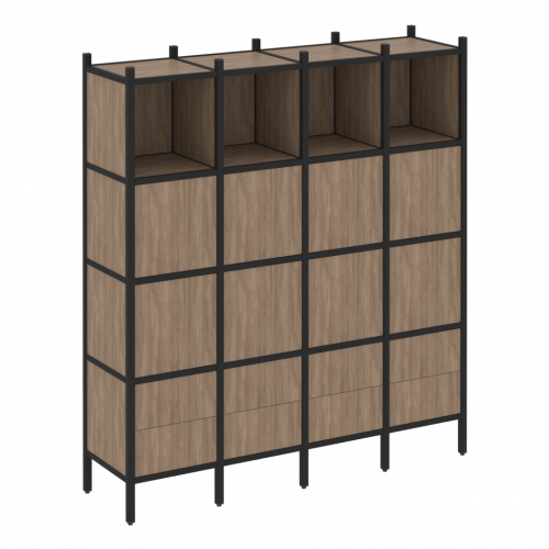 Loft Прямой стеллаж наборный VR.L-09 Дуб аризона/Чёрный металл 1694*446*1869