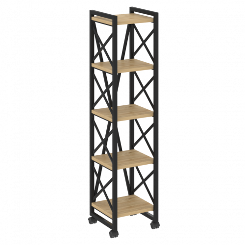 Loft Стеллаж на колесных опорах-5 полок VR.L-MST.K-5.4 Тиквуд светлый/Чёрный металл 400*400*1704