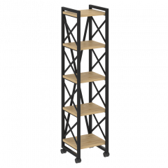 Loft Стеллаж на колесных опорах-5 полок VR.L-MST.K-5.4 Тиквуд светлый/Чёрный металл 400*400*1704