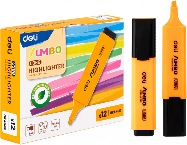 Текстовыделитель Deli EU366-OR Jumbo скошенный пиш. наконечник 1-5мм оранжевый