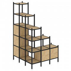 Loft Угловой внешний стеллаж наборный VR.L-59 Тиквуд светлый/Чёрный металл 1278*1278*2280