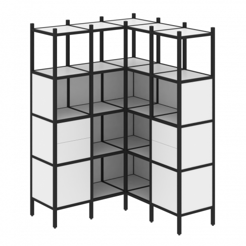 Loft Угловой внутренний стеллаж наборный VR.L-33 Белый бриллиант/Чёрный металл 1278*1278*1869