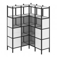 Loft Угловой внутренний стеллаж наборный VR.L-33 Белый бриллиант/Чёрный металл 1278*1278*1869