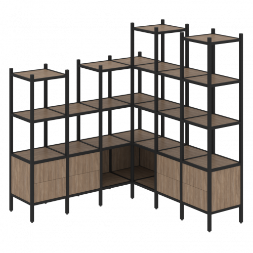 Loft Угловой внутренний стеллаж наборный VR.L-41 Дуб аризона/Чёрный металл 1694*1694*1869