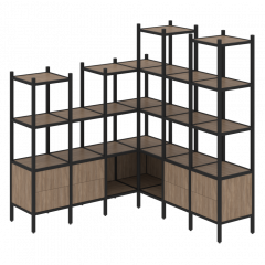 Loft Угловой внутренний стеллаж наборный VR.L-41 Дуб аризона/Чёрный металл 1694*1694*1869